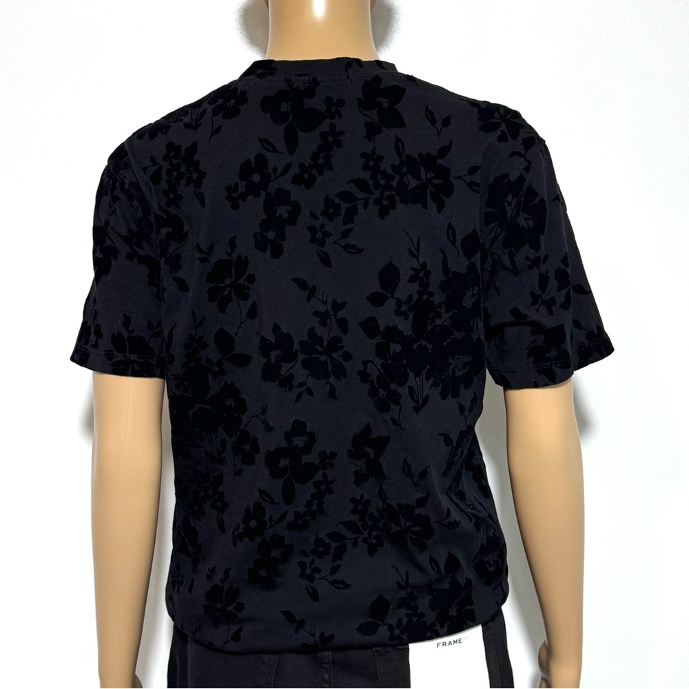 TWIK Black Velvet Short Sleeve Tee Floral Pattern Flocked Burn-out Style Size S - Picture 5 of 9